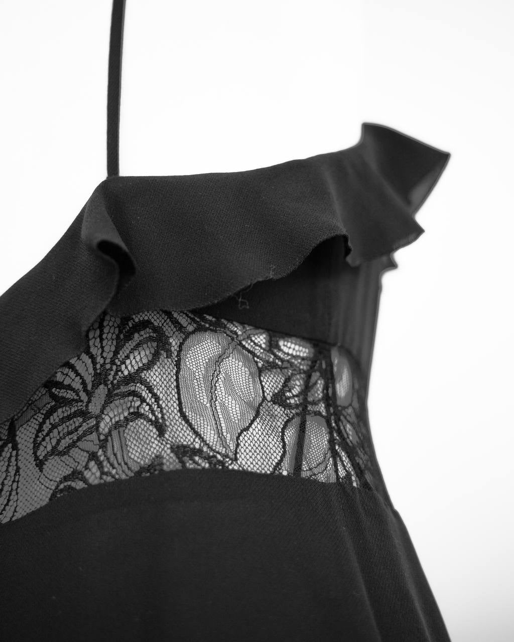 CHANEL Silk Long Black Dress with Chantilly Camelia Lace FR36 (Collection 95C)