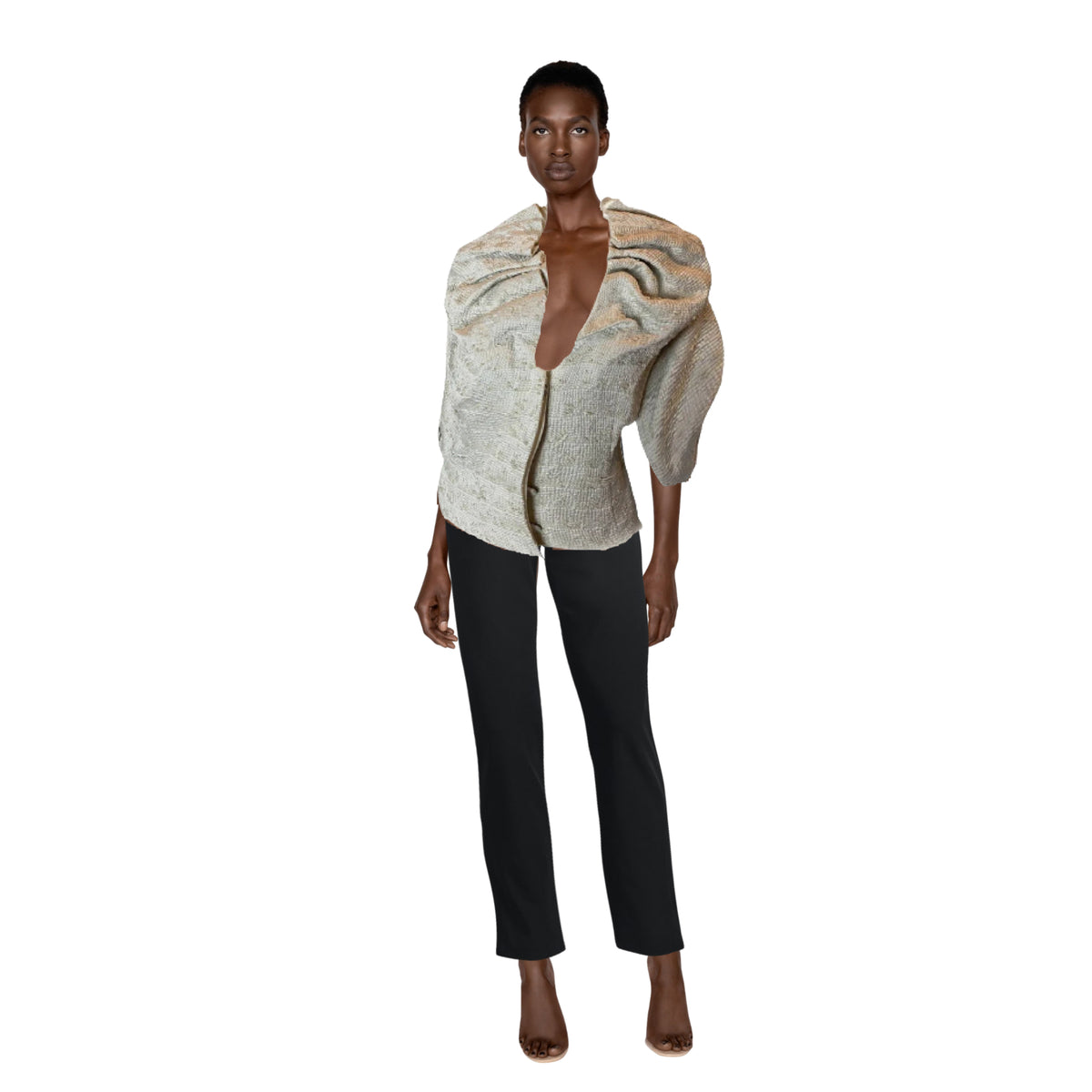 EMPORIO ARMANI Gray Ruched Collar Jacket | Size 42 IT