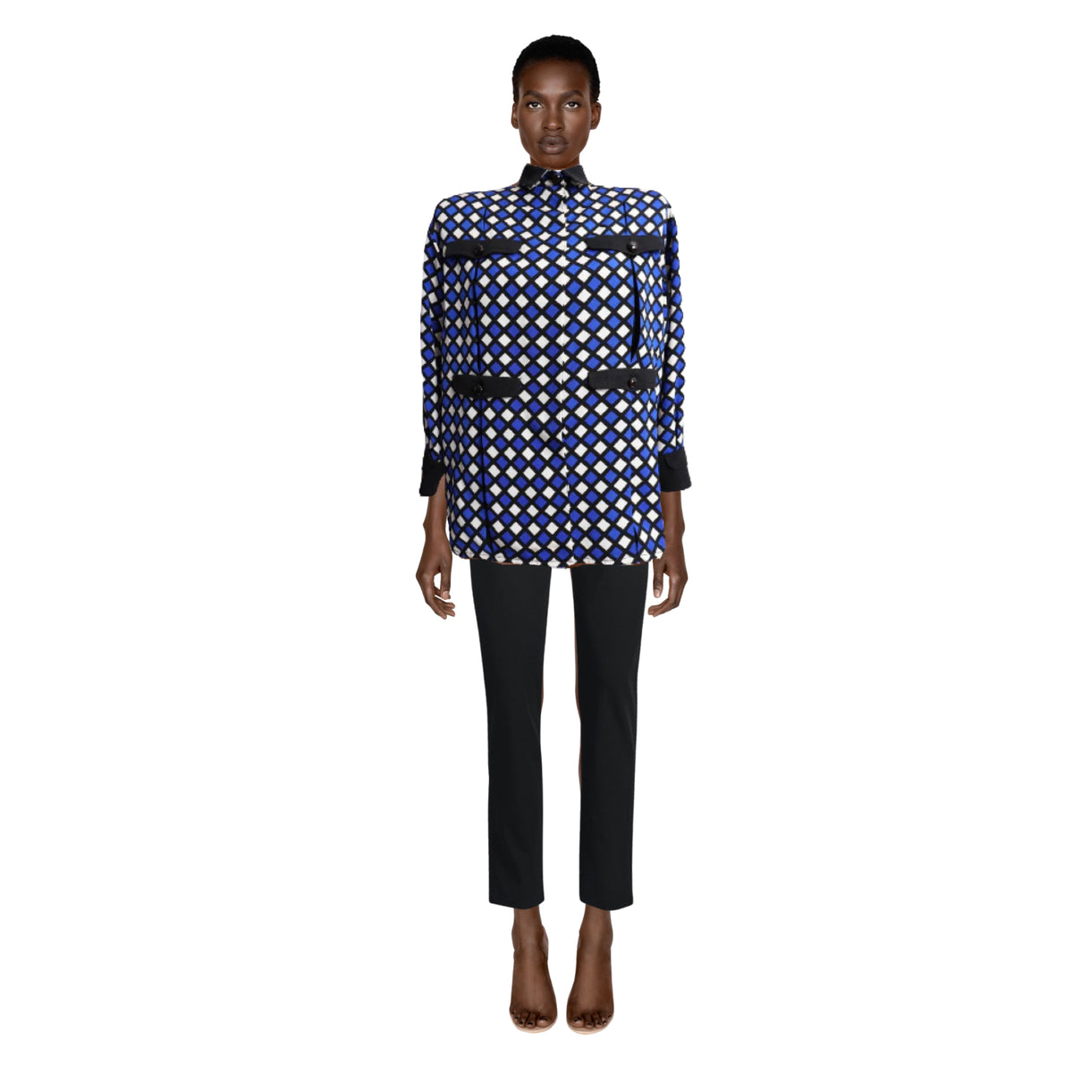 GALANOS 1980's Black, White, and Blue Silk Print Jacket |  L/XL