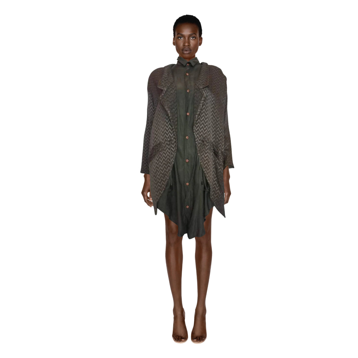 MARITHE + FRANCOIS Oversized Grey Jacquard Jacket & Shirt Set | Size S