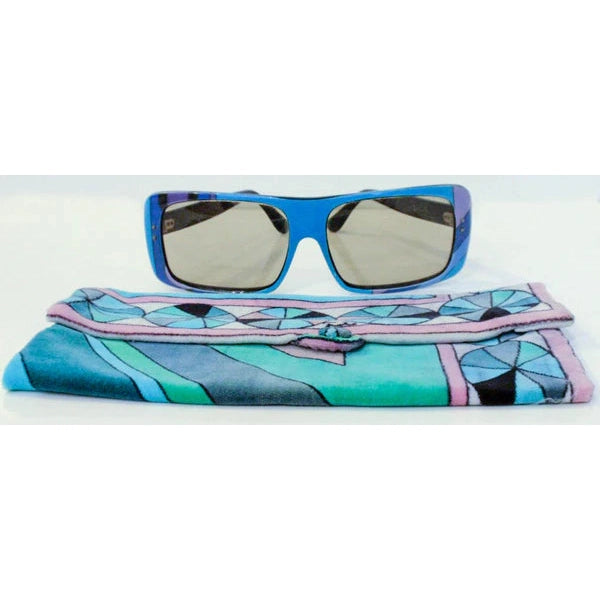Pre-owned EMILIO PUCCI 1960s Blue Signature Print Sunglasses - theREMODA