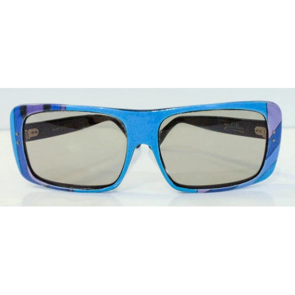 Pre-owned EMILIO PUCCI 1960s Blue Signature Print Sunglasses - theREMODA