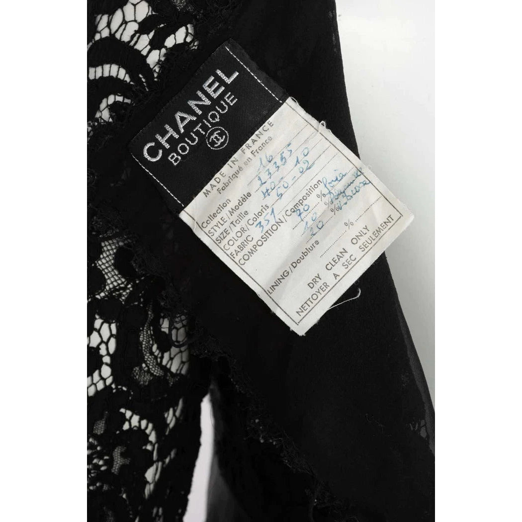 Pre-Owned CHANEL Lace and Striped Camellia Empire Dress S/S 1988 | 40 FR - Medium - theREMODA