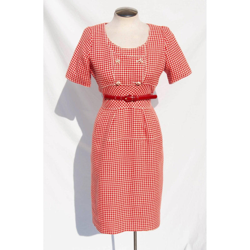 EMANUEL UNGARO Red & White Houndstooth Wool Dress | Size M/L - theREMODA