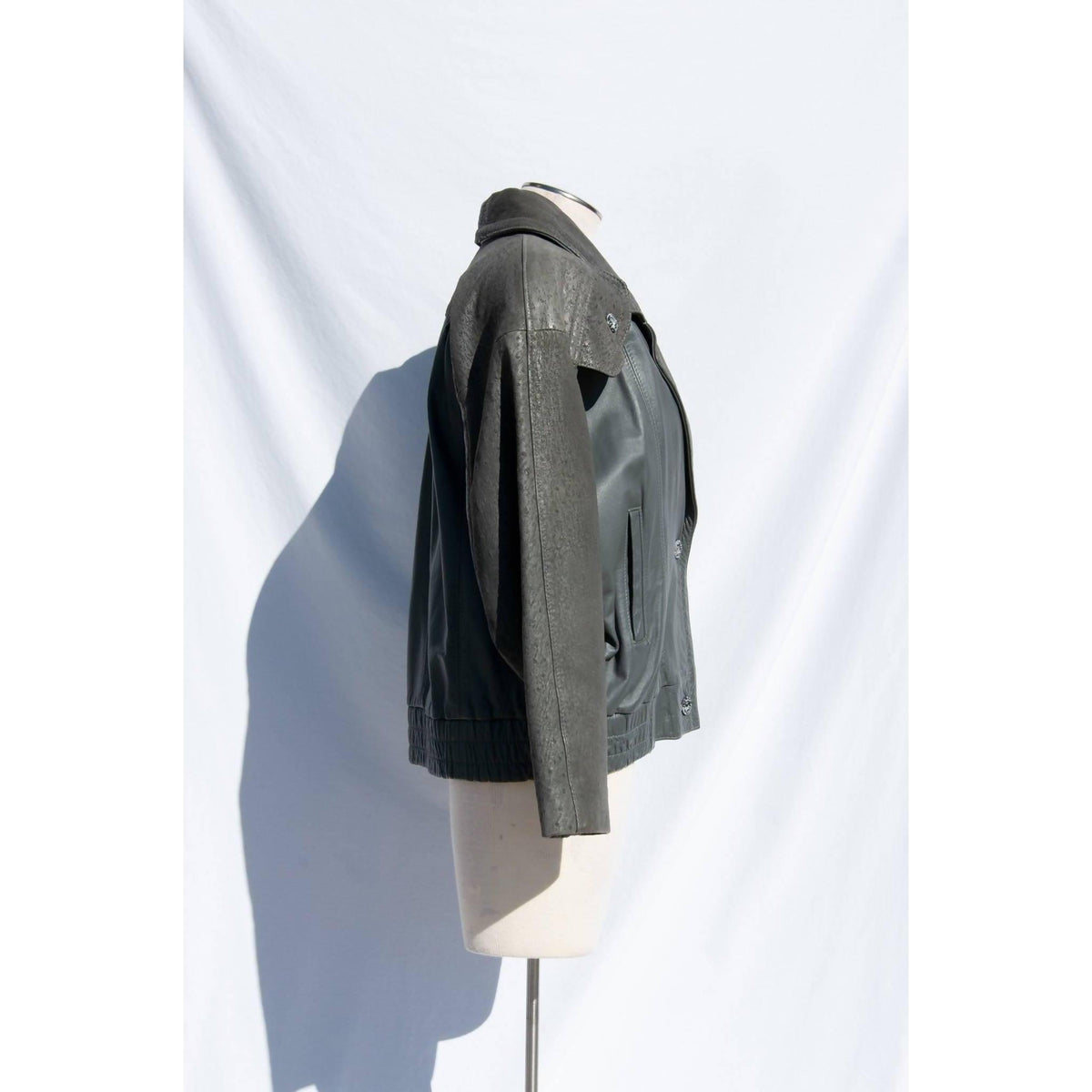 Grey Faux Leather Bomber Jacket | Size L-XL - theREMODA