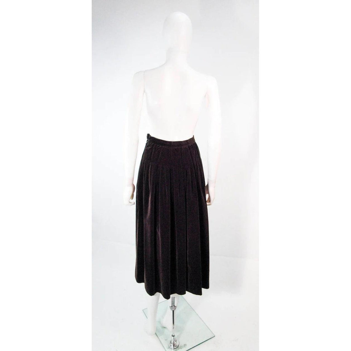 Pre-loved  YVES SAINT LAURENT Brown Velvet Pleated Flare Skirt - theREMODA