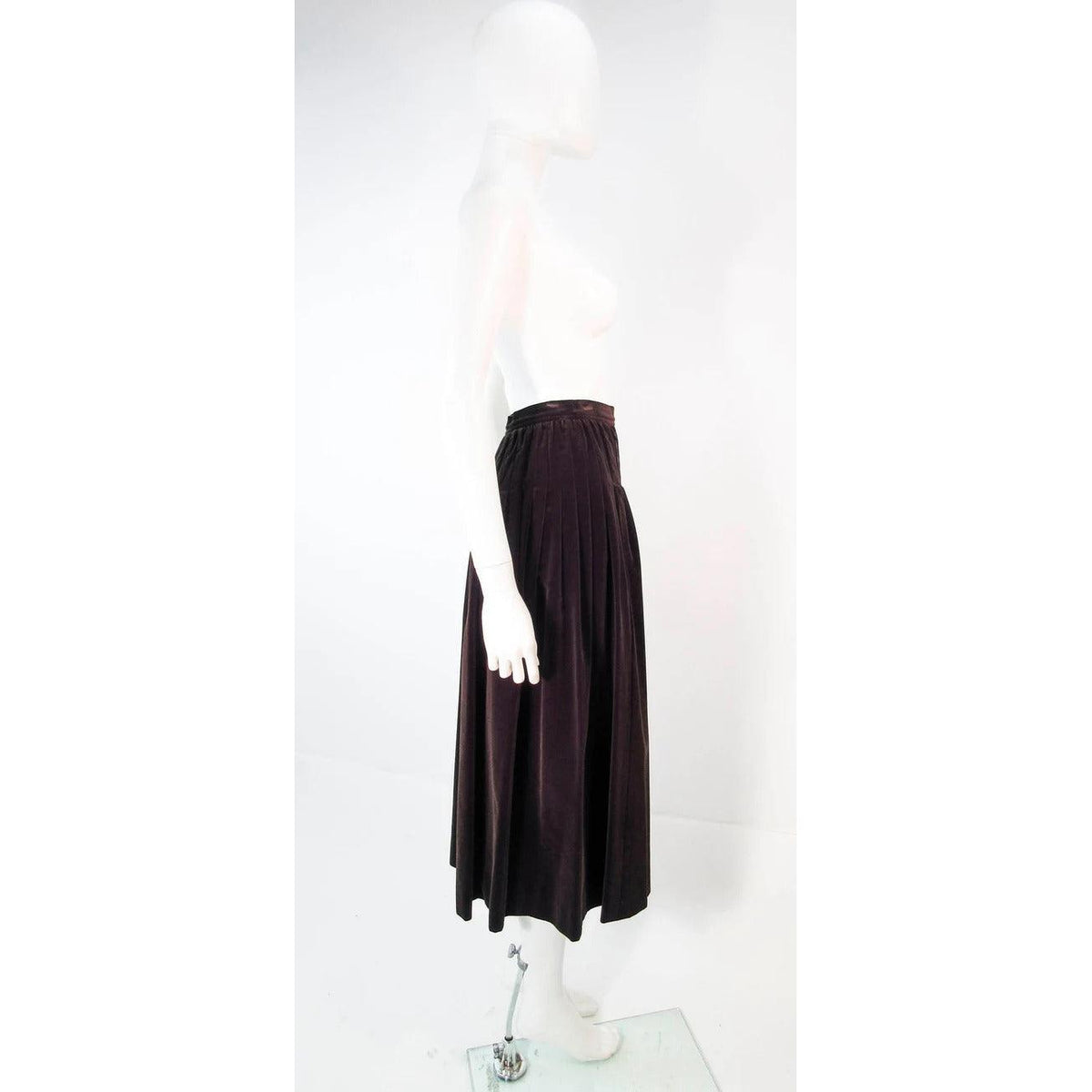 Pre-loved  YVES SAINT LAURENT Brown Velvet Pleated Flare Skirt - theREMODA