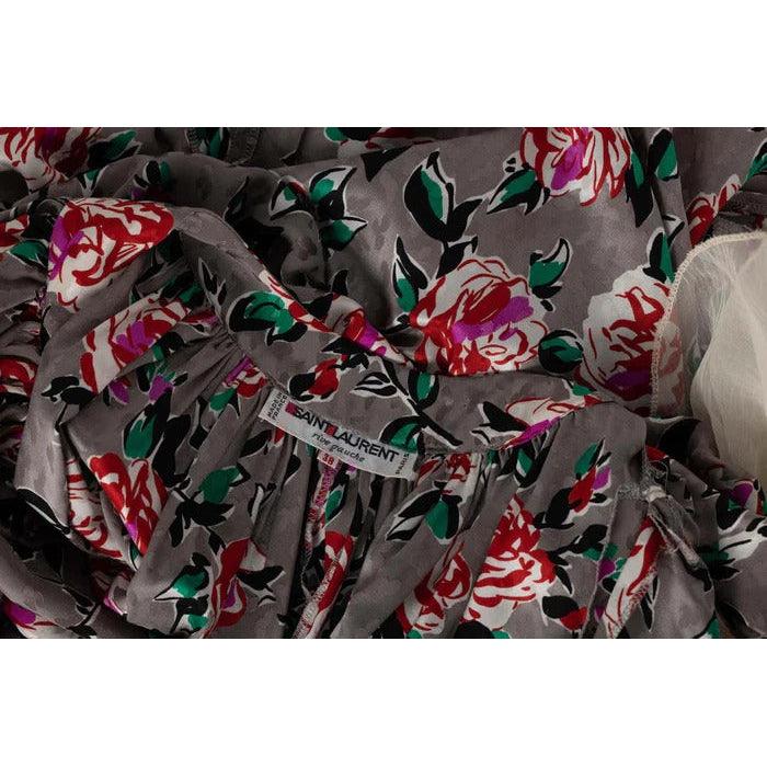Pre-loved YVES SAINT LAURENT Floral Silk Long Sleeve Mini Dress Ysl, 1980s - theREMODA