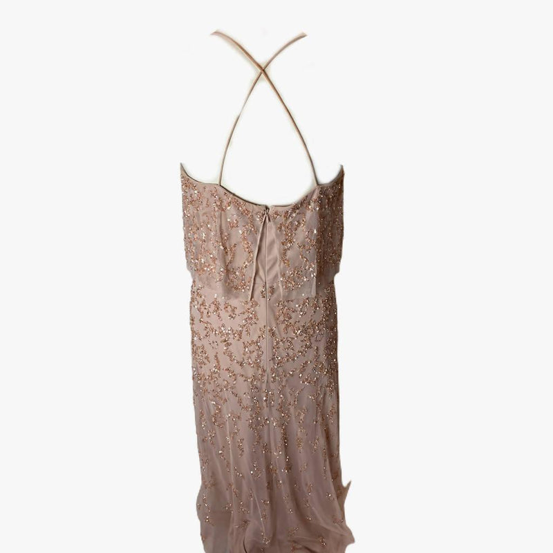 Pre-Owned AIDAN MATTOX Taupe Gown with Sequin Detail | Size US 12 - theREMODA