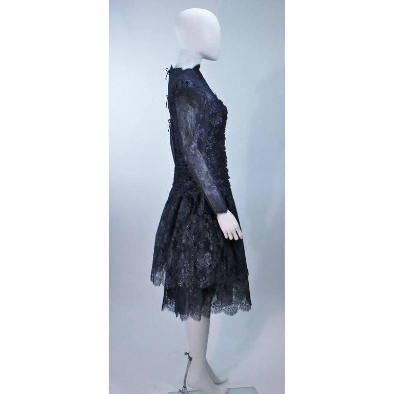 Pre-Owned ARNOLD SCAASI Metallic Navy Blue Lace Dress | US 8-10 - theREMODA