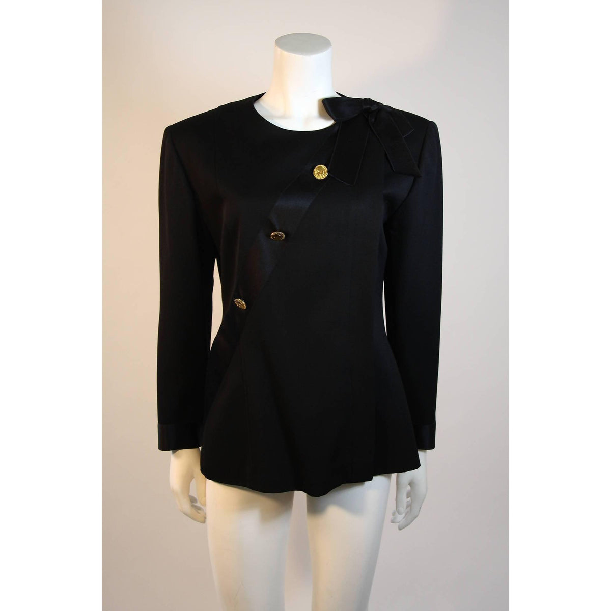 Pre-Owned CHANEL 1990's Black Wool Silk Ribbon Jacket and Skirt Suit | Size FR 36 - theREMODA