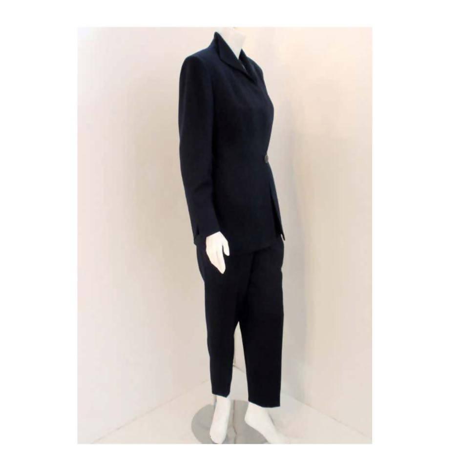 Pre-Owned CHRISTIAN DIOR 1980's Two-Piece Dark Blue Pant Suit | Size 8 - theREMODA