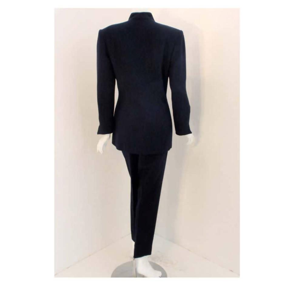 Pre-Owned CHRISTIAN DIOR 1980's Two-Piece Dark Blue Pant Suit | Size 8 - theREMODA