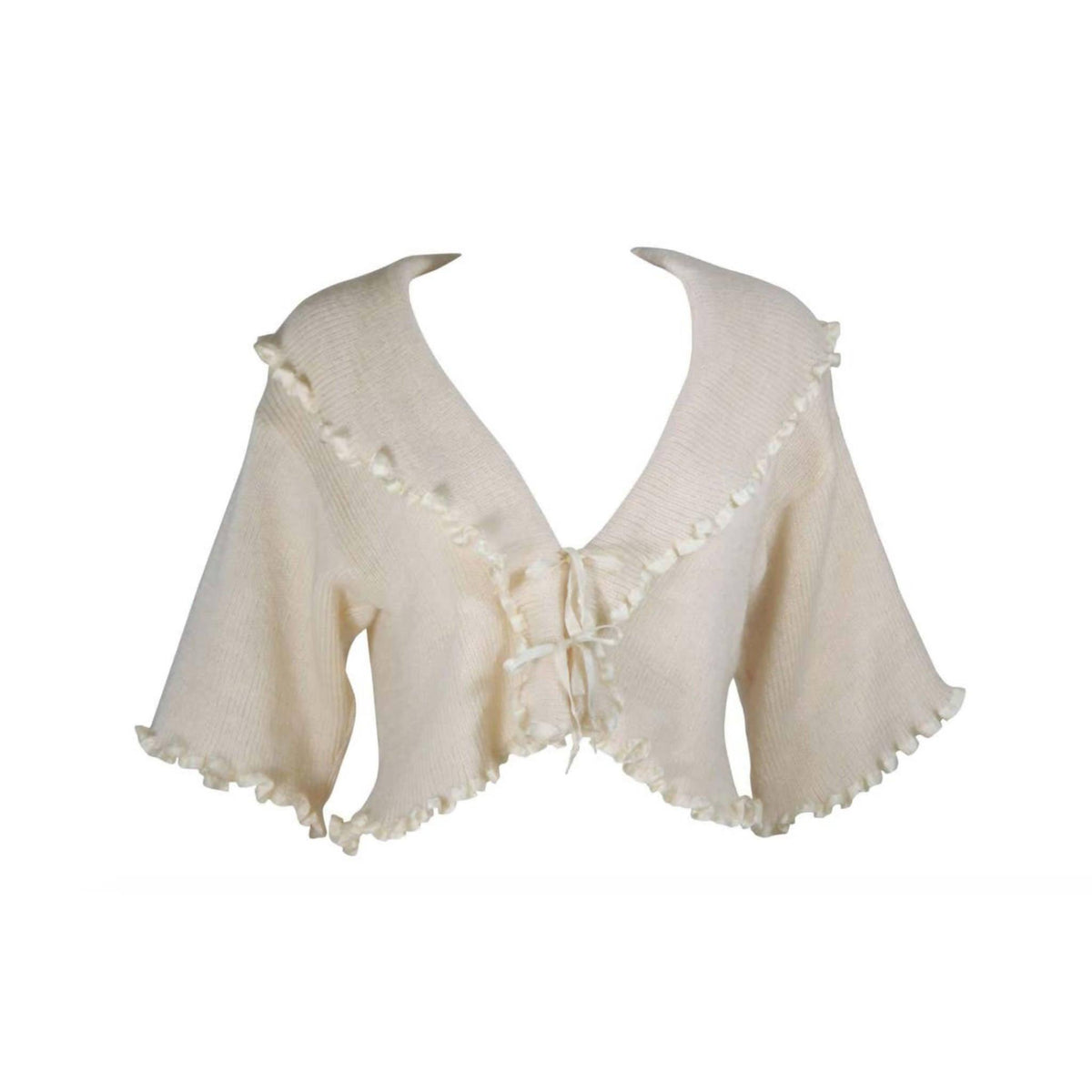 Pre-Owned CHRISTIAN DIOR Cashmere Tie Front Sweater with Ruffled Edges | Size 6 - theREMODA