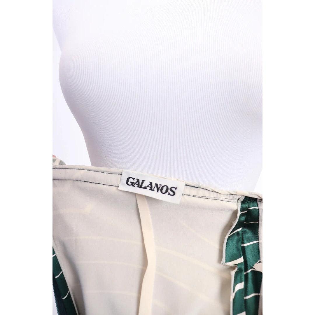 Pre-Owned GALANOS 1980's Emerald Green and White Striped Silk Satin Dress - theREMODA