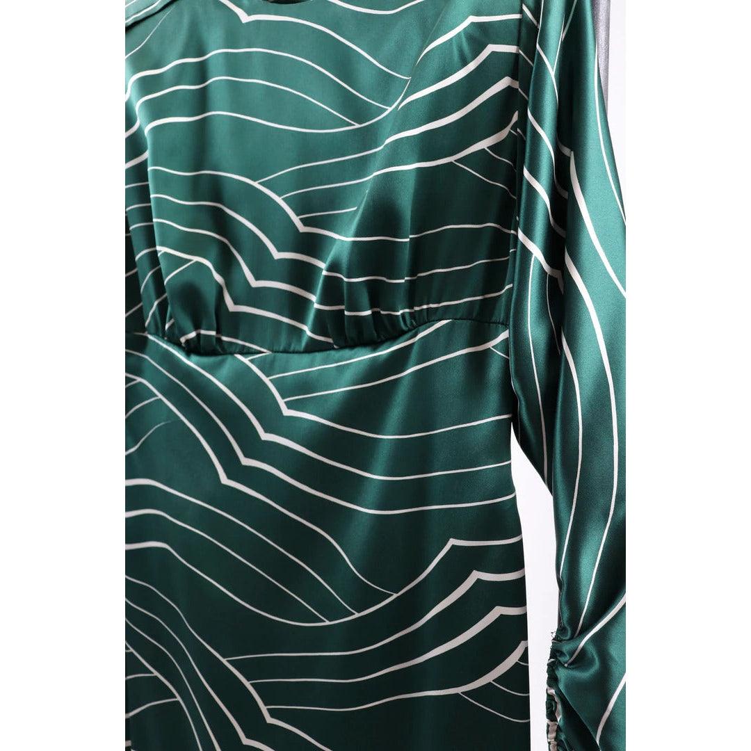 Pre-Owned GALANOS 1980's Emerald Green and White Striped Silk Satin Dress - theREMODA
