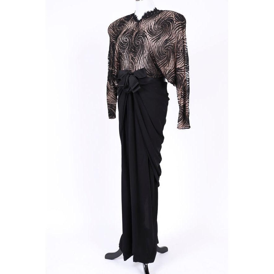 Pre-Owned GALANOS Black Laced Evening Gown - theREMODA