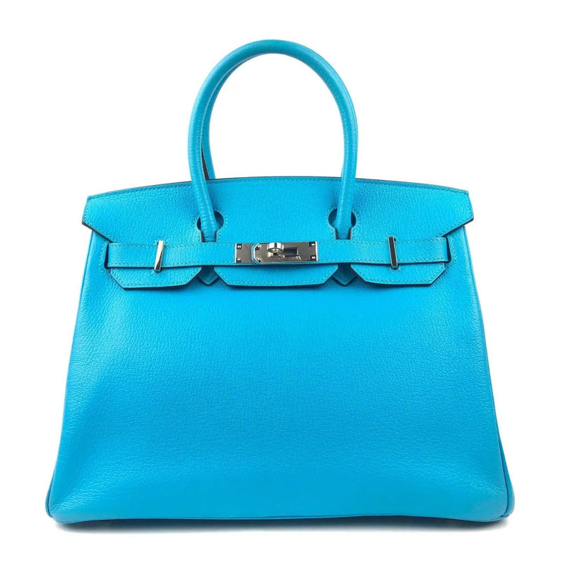 Pre-owned HERMES Birkin 30 Blue Aztec Chèvre Leather Bag - theREMODA