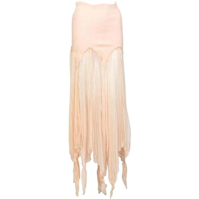 Jean Paul Gaultier Blush Crinkle Silk Chiffon Rib Knit Yoke Skirt