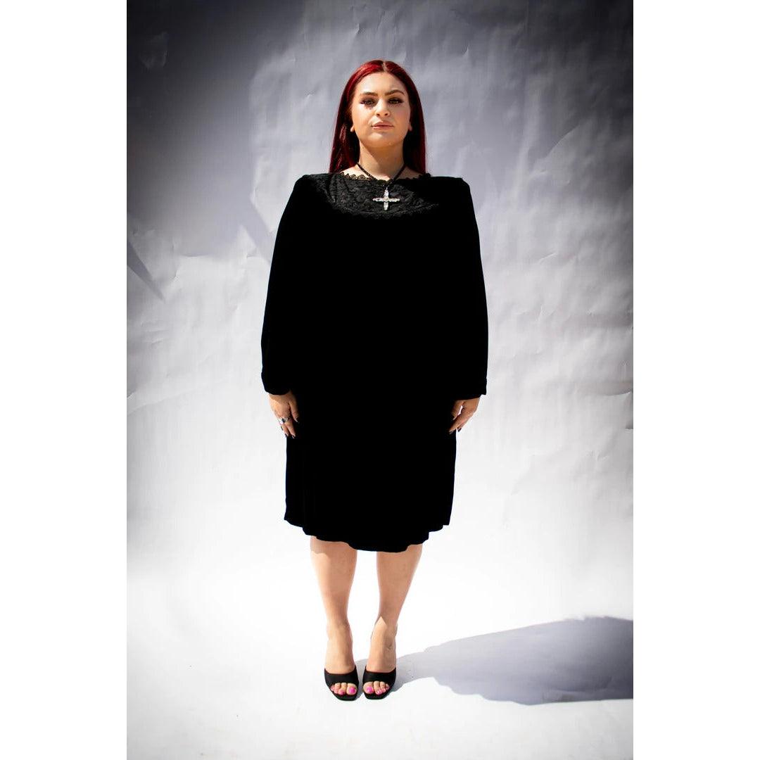 Pre-Owned JESSICA MCCLINTOCK 1980's Black Velvet Dress |  Size 12 - L/XL - theREMODA