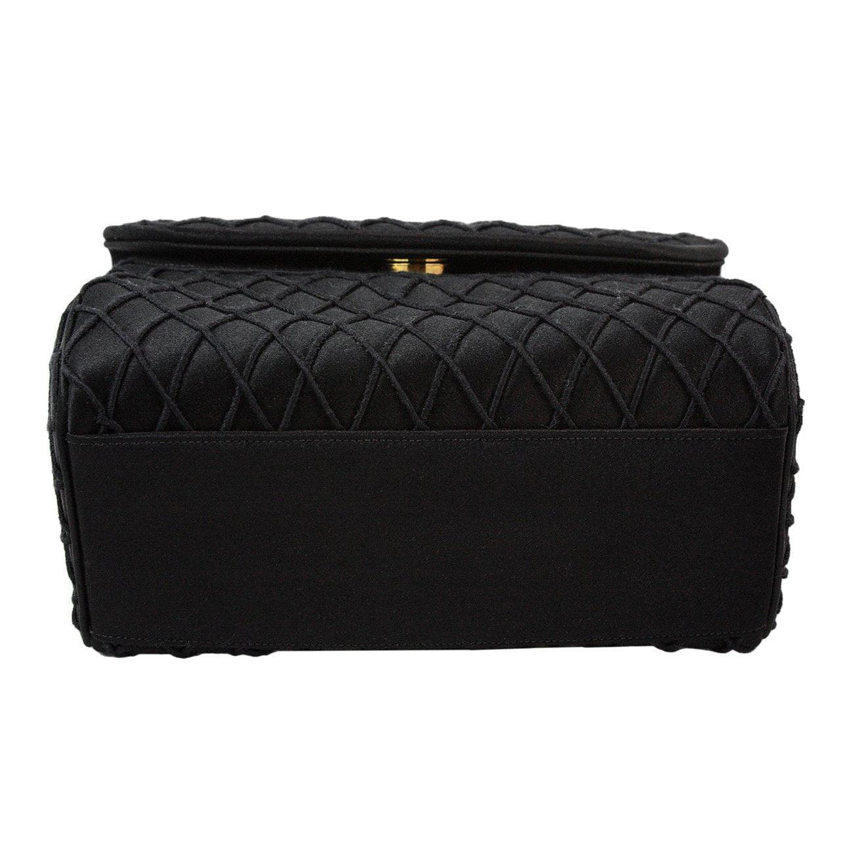 Pre-owned JUDITH LEIBER Black Satin Purse with Gold & Rhinestone Infinity Chain - theREMODA