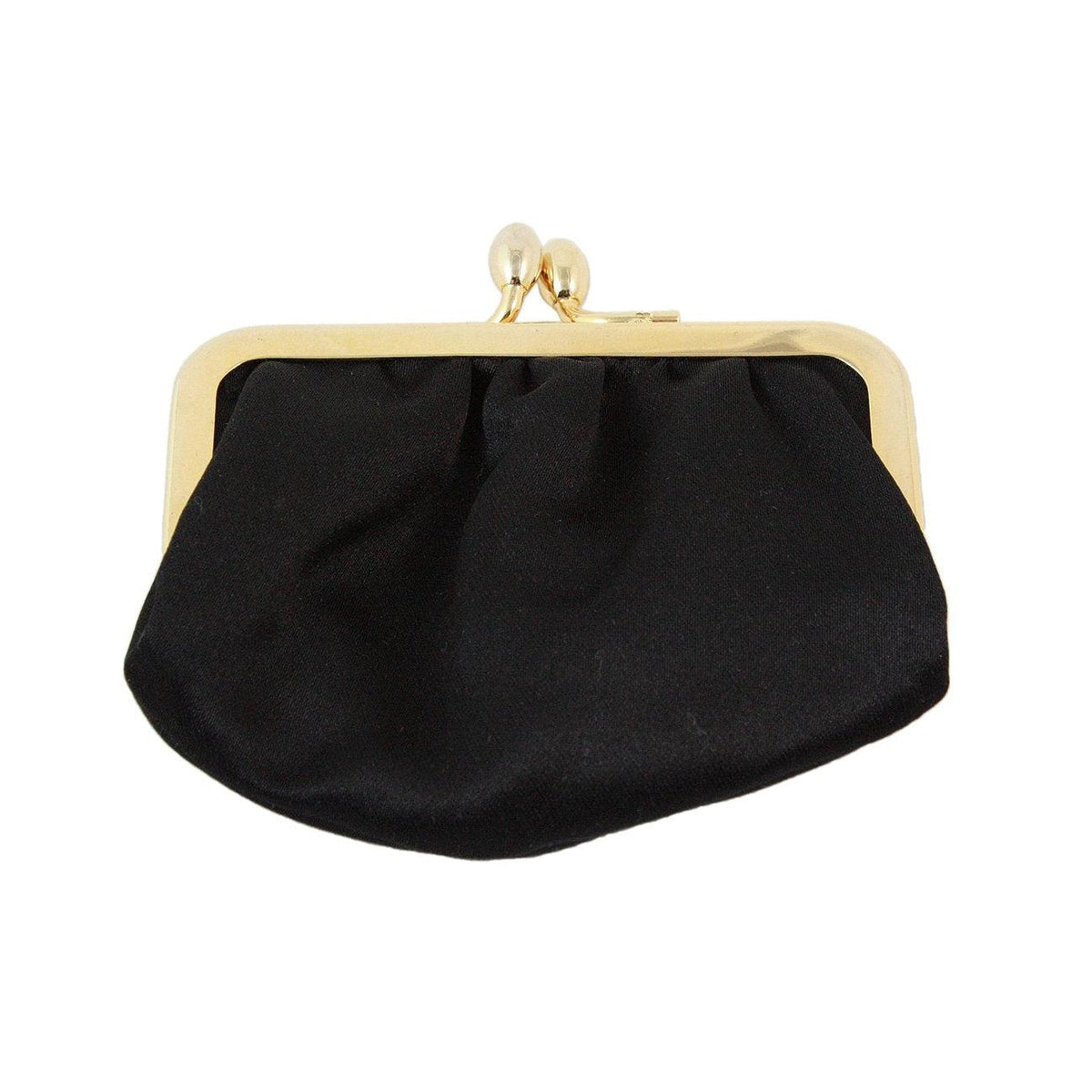 Pre-owned JUDITH LEIBER Black Satin Purse with Gold & Rhinestone Infinity Chain - theREMODA