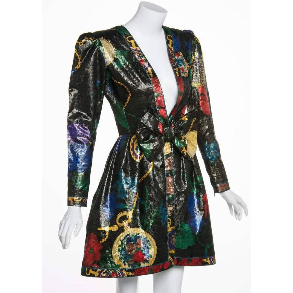 Pre-Owned LEONARD PARIS Metallic Floral Silk Evening Dress Jacket | Size XS - theREMODA