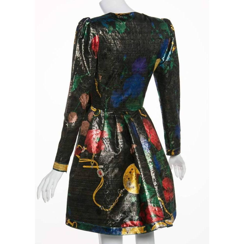 Pre-Owned LEONARD PARIS Metallic Floral Silk Evening Dress Jacket | Size XS - theREMODA