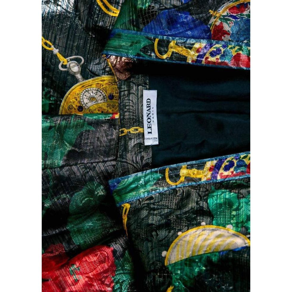 Pre-Owned LEONARD PARIS Metallic Floral Silk Evening Dress Jacket | Size XS - theREMODA