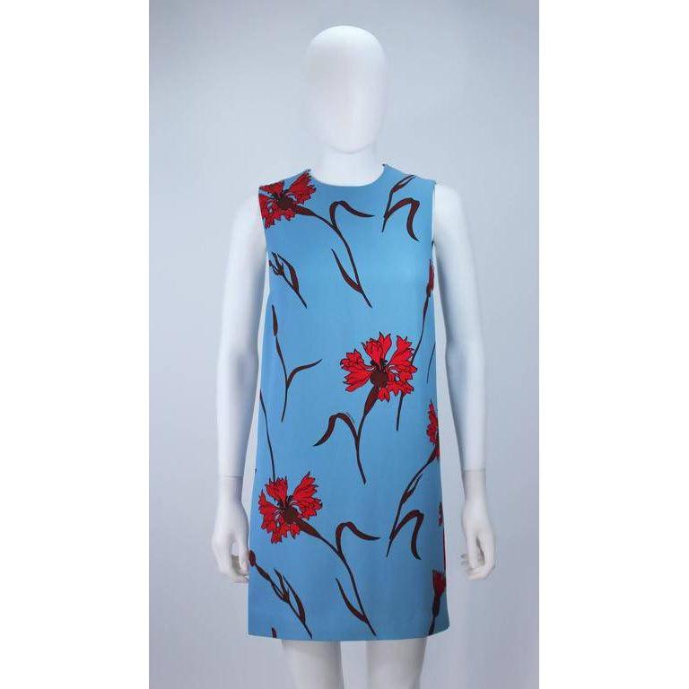 Pre-Owned MIU MIU Blue Shift Dress with Red Floral Print | Size 36 - theREMODA
