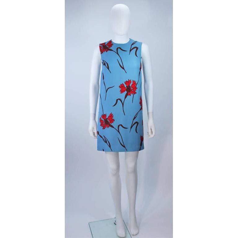 Pre-Owned MIU MIU Blue Shift Dress with Red Floral Print | Size 36 - theREMODA