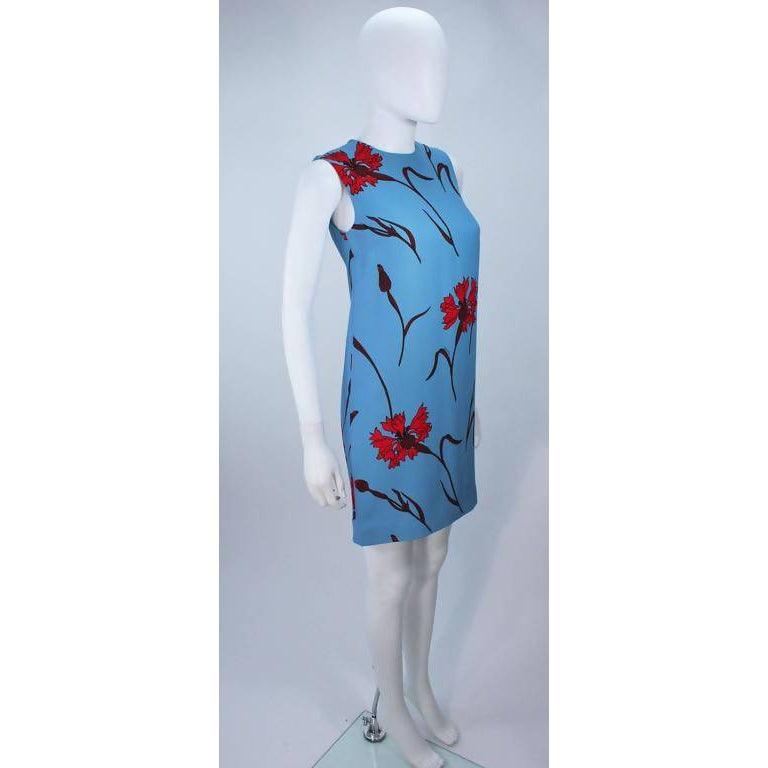 Pre-Owned MIU MIU Blue Shift Dress with Red Floral Print | Size 36 - theREMODA