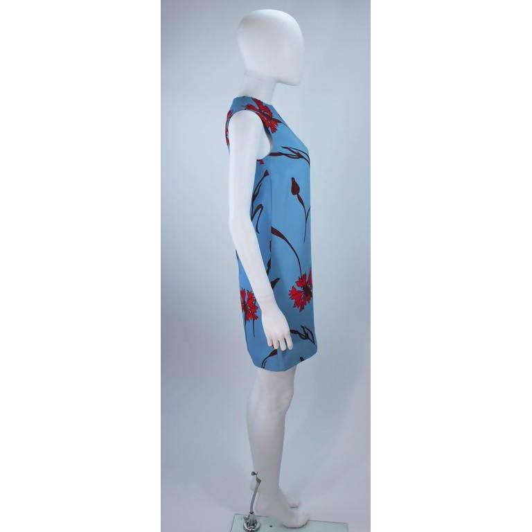 Pre-Owned MIU MIU Blue Shift Dress with Red Floral Print | Size 36 - theREMODA
