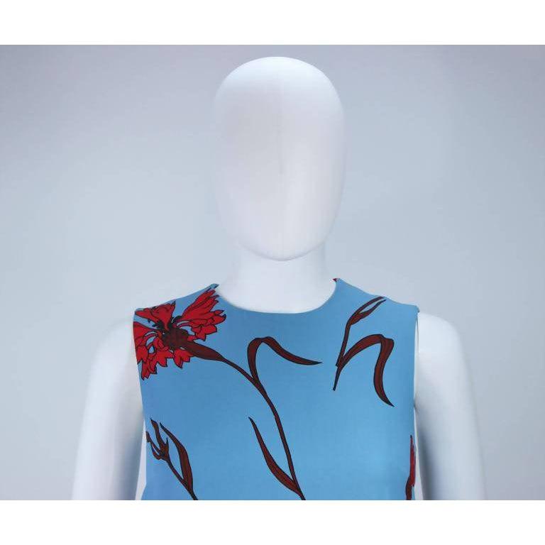 Pre-Owned MIU MIU Blue Shift Dress with Red Floral Print | Size 36 - theREMODA