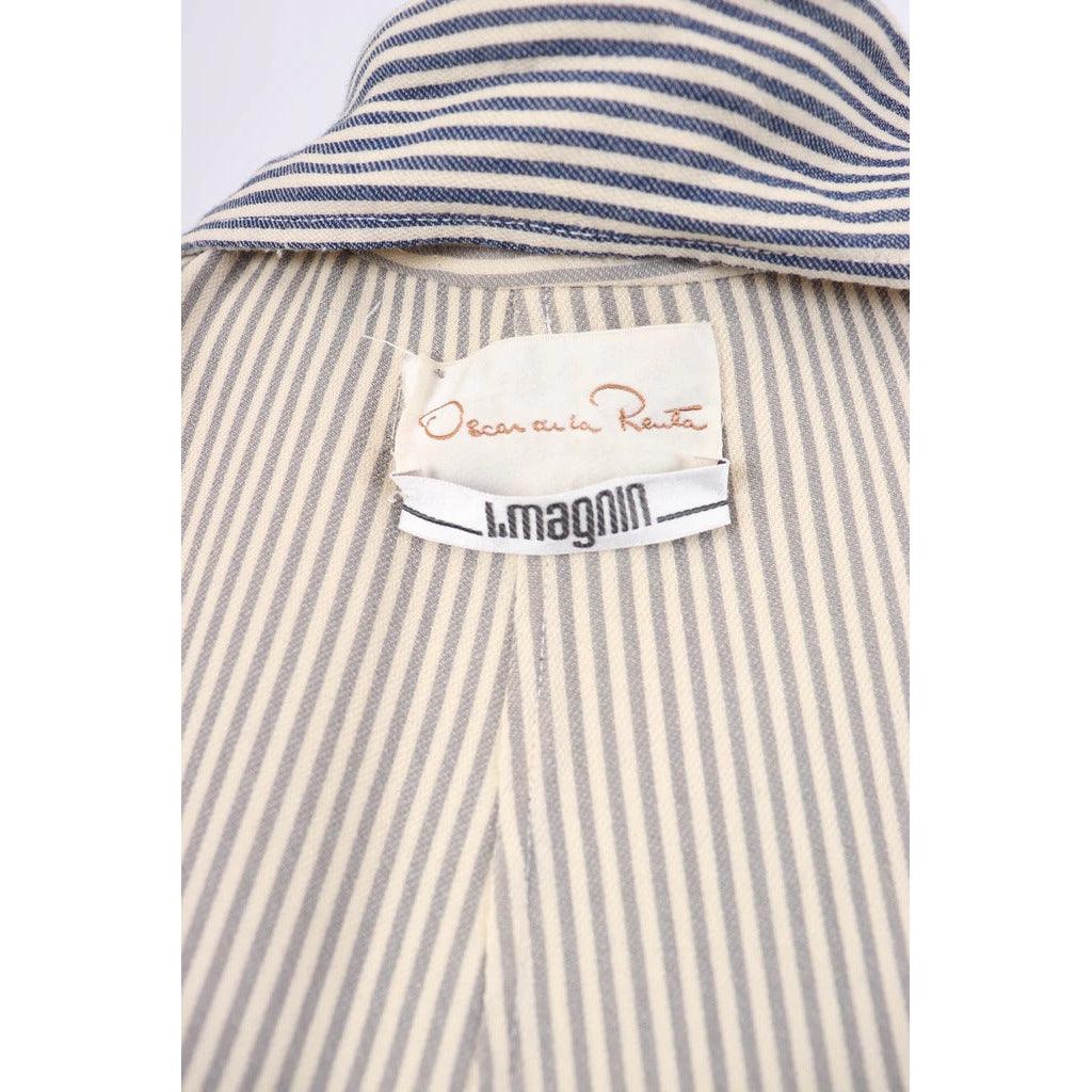 Pre-Owned OSCAR DE LA RENTA 1980's Blue and White Pinstripe Wool Swing Coat and Skirt Set |  Size 10 - M/L - theREMODA