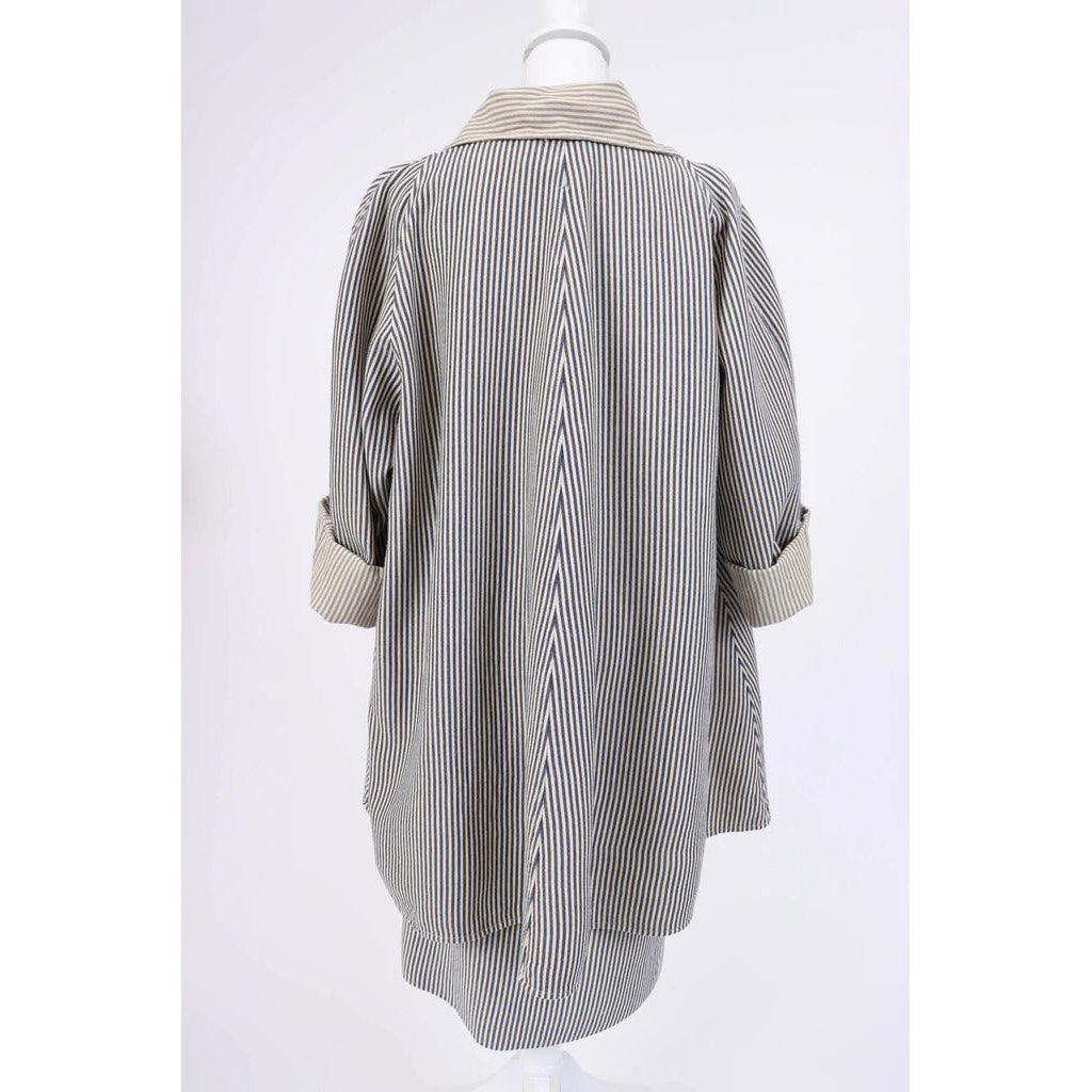 Pre-Owned OSCAR DE LA RENTA 1980's Blue and White Pinstripe Wool Swing Coat and Skirt Set |  Size 10 - M/L - theREMODA