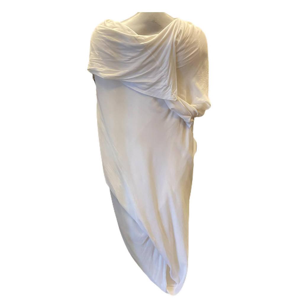 Pre-Owned RICK OWENS Cream Asymmetrical Silk and Cotton Dress | Size S - theREMODA