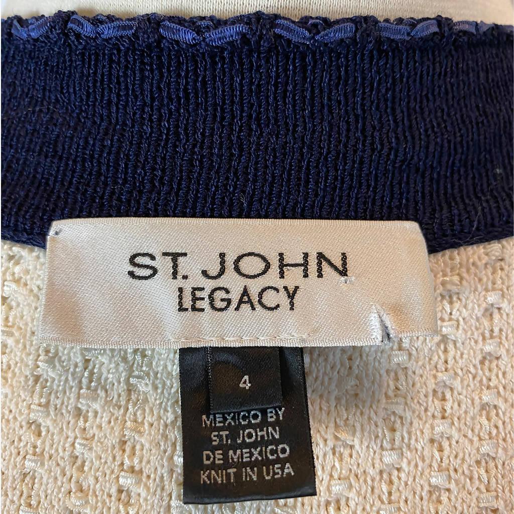 Pre-Owned ST. JOHN Cream and Navy Stripe Jacket with Flower Detail - theREMODA