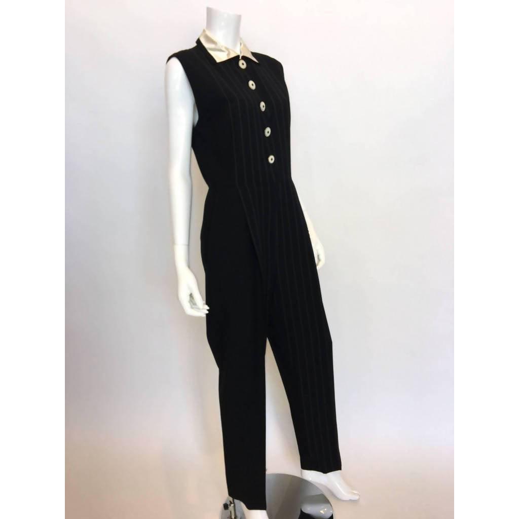 Pre-Owned VERSACE Black Pin-Striped Jumpsuit | EU 44 - US 12 - theREMODA