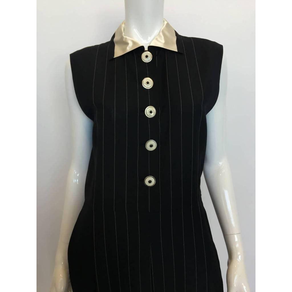 Pre-Owned VERSACE Black Pin-Striped Jumpsuit | EU 44 - US 12 - theREMODA