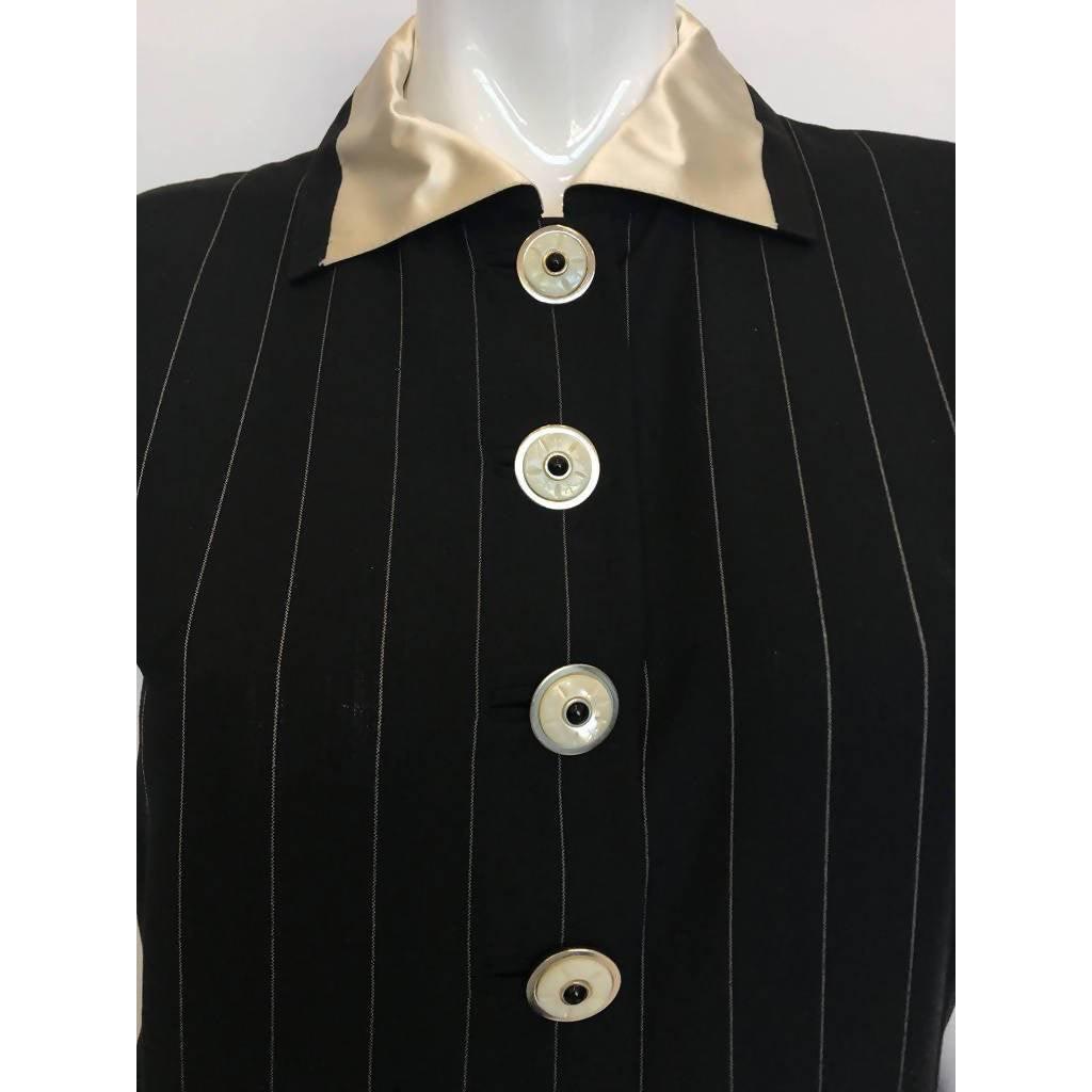 Pre-Owned VERSACE Black Pin-Striped Jumpsuit | EU 44 - US 12 - theREMODA