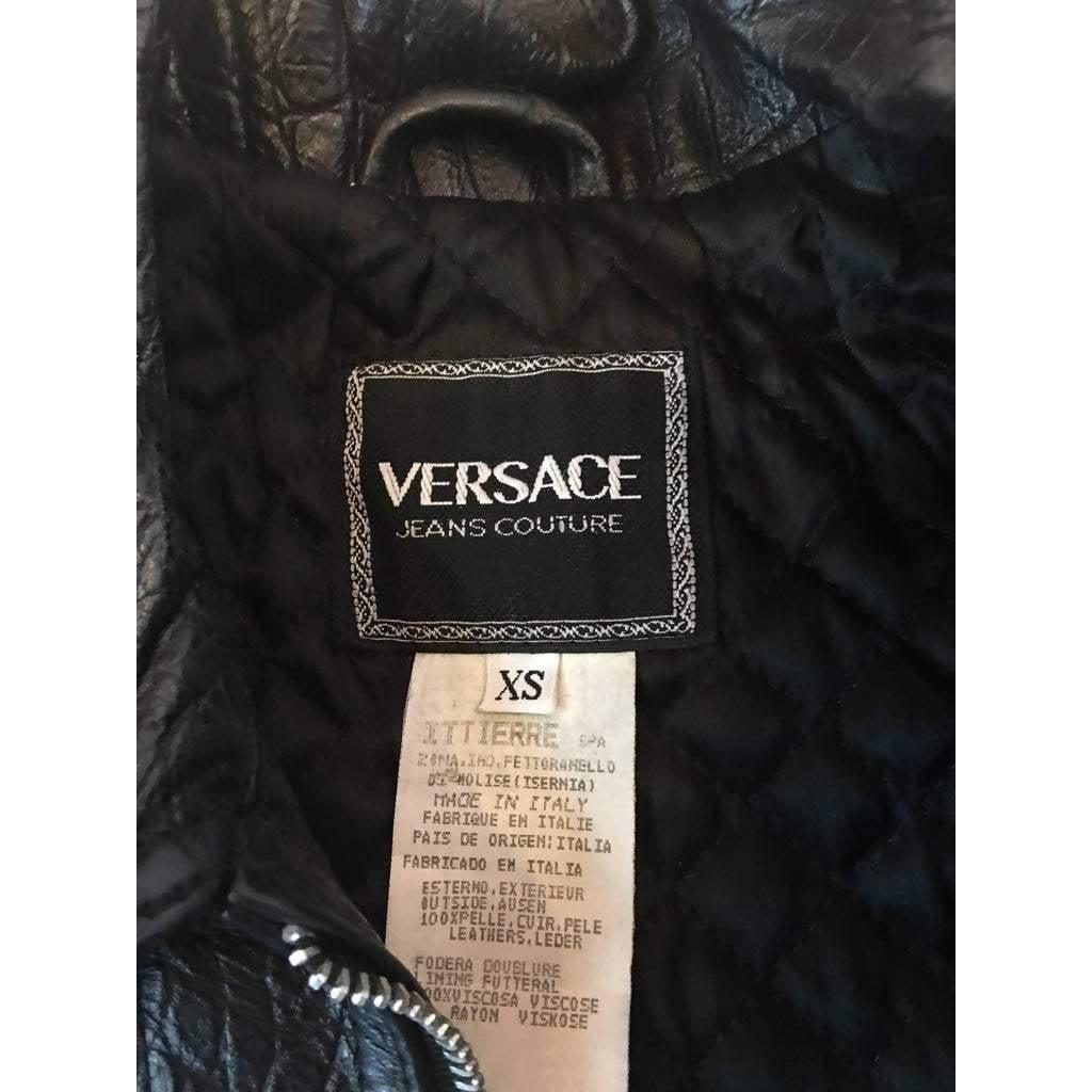 Pre-Owned VERSACE Lizard Stamped Black Leather Jacket | Size S - theREMODA