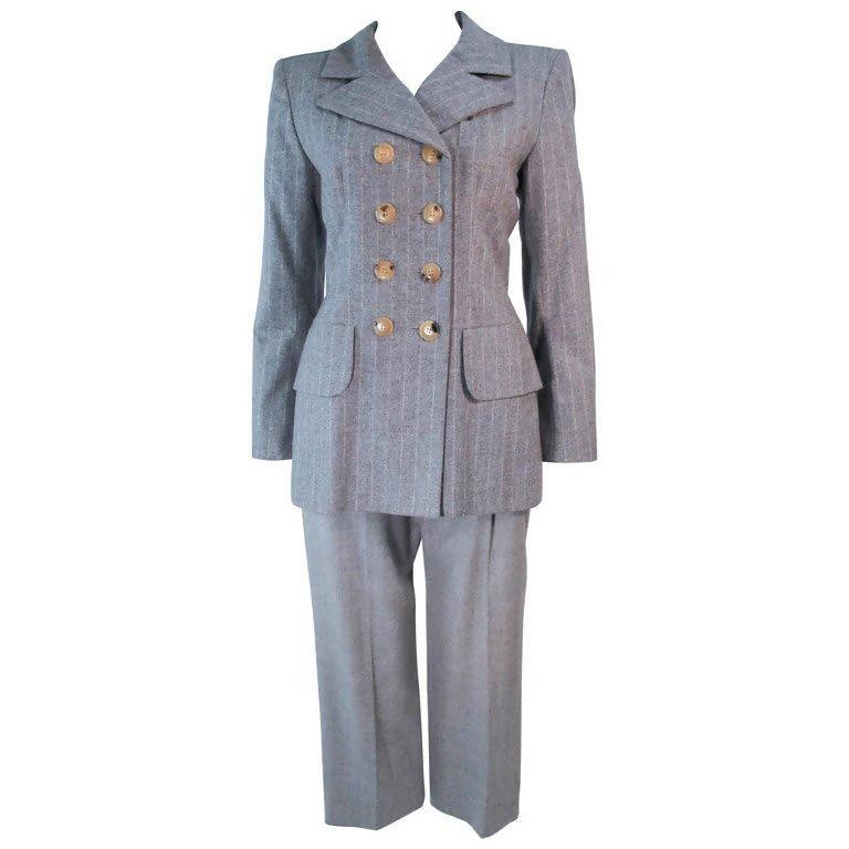 Pre-owned YVES SAINT LAURENT Grey Wool Trouser Set - theREMODA