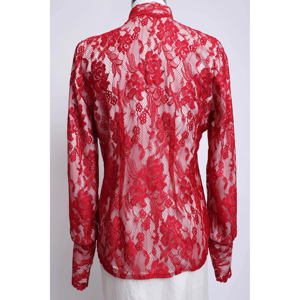 Pre-owned 80’s Red Lace and White Silk Top - theREMODA