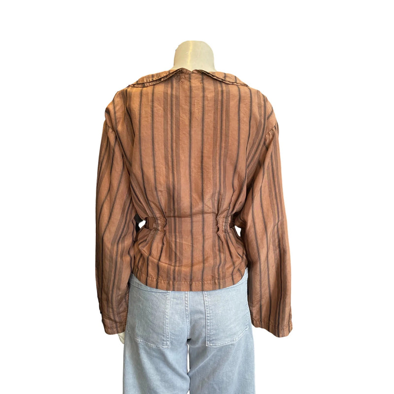 Pre-Owned KRISTA LARSON Stripe Silk Jacket | Medium - theREMODA