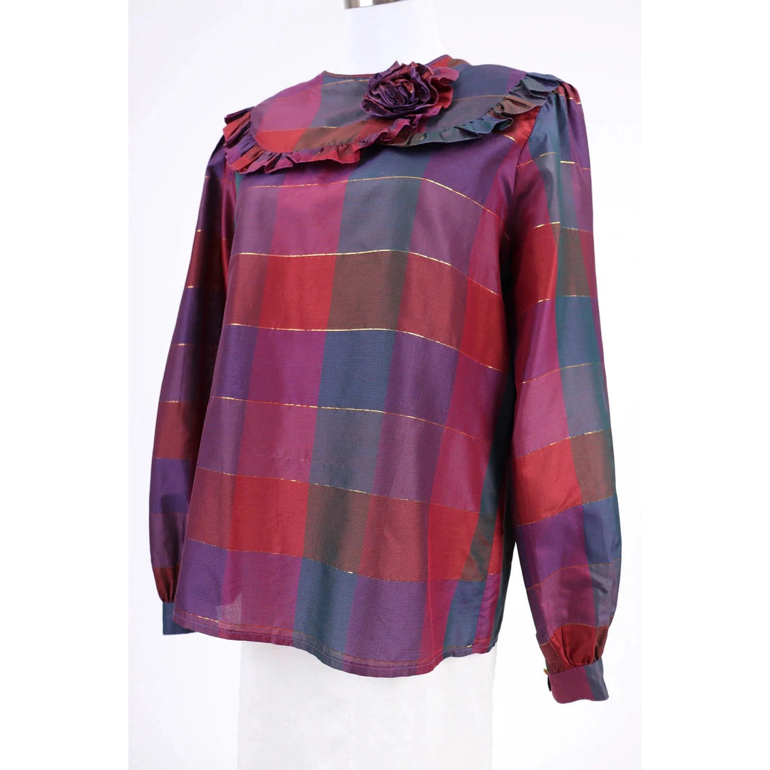 VALENTINO 1980's Purple Plaid Silk Blouse |  Size 12 - M/L - theREMODA