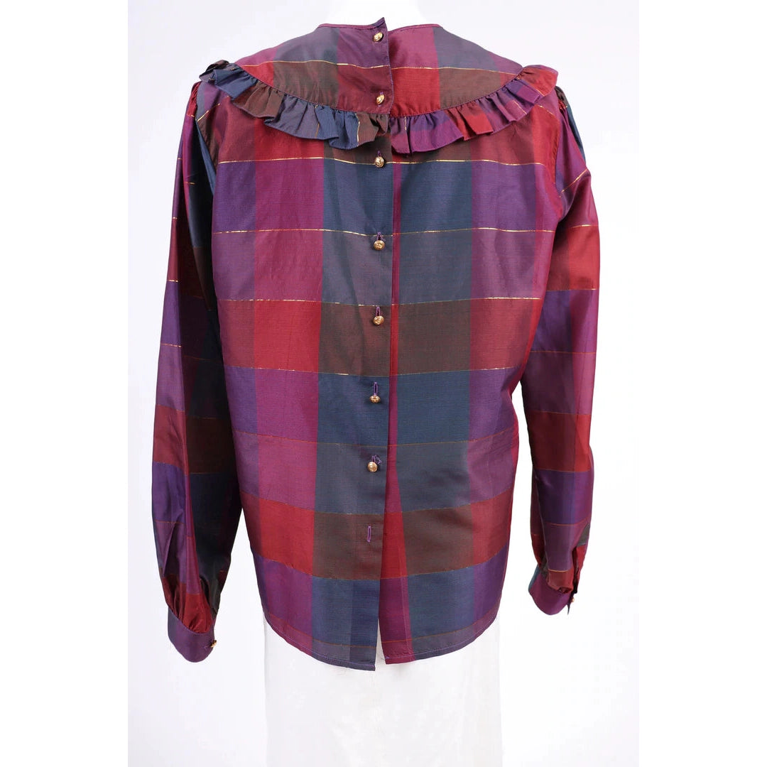 VALENTINO 1980's Purple Plaid Silk Blouse |  Size 12 - M/L - theREMODA