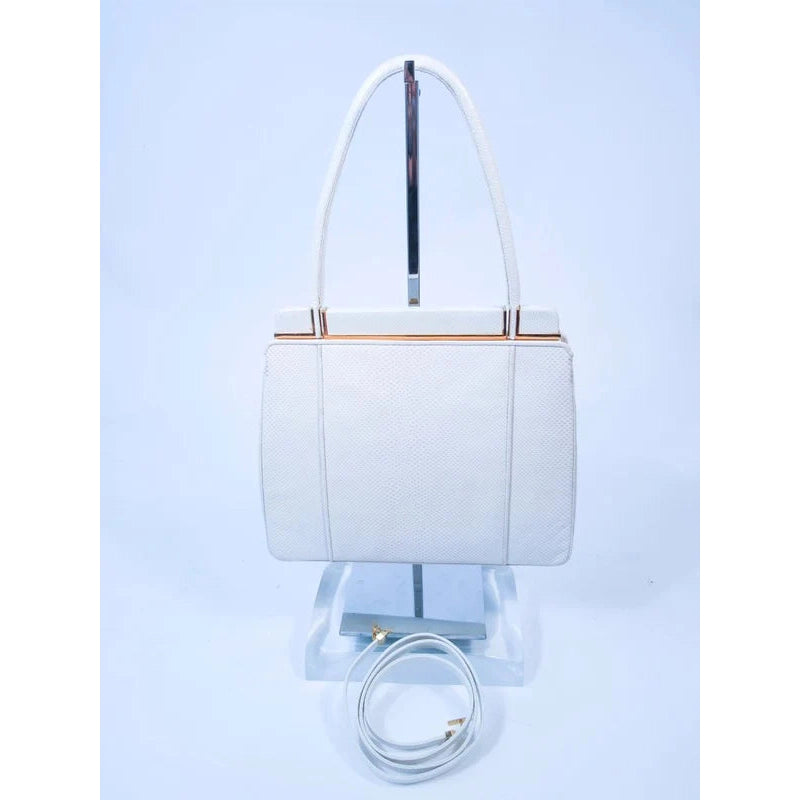 Pre-owned JUDITH LEIBER White Lizard Handle Goldtone Hardware Strap Purse - theREMODA