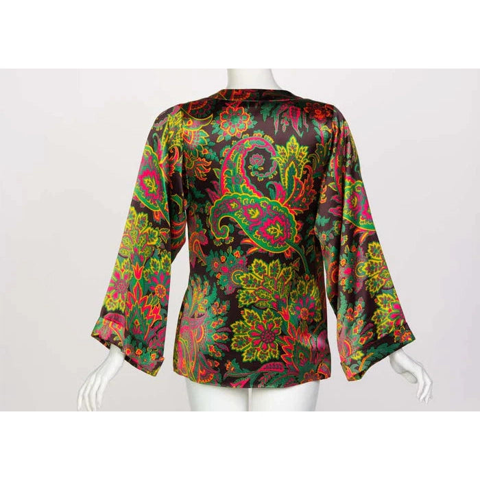 YVES SAINT LAURENT Psychedelic Paisley Silk Kimono Jacket YSL - theREMODA