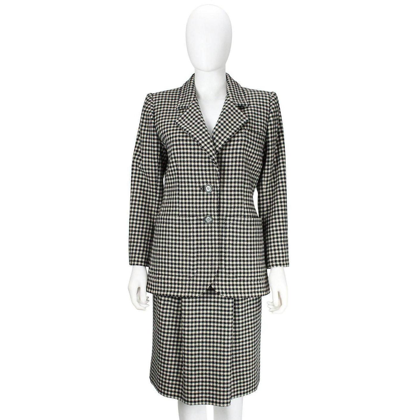 YVES SAINT LAURENT 1980's Rive Gauche Houndstooth Skirt Suit | EU 36